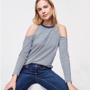 🆕 LOFT Striped Cold Shoulder Long Sleeve Top